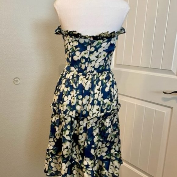 Classique Boho Style Strapless Magnolia Print Dress w/ruffles - M - Picture 2 of 6